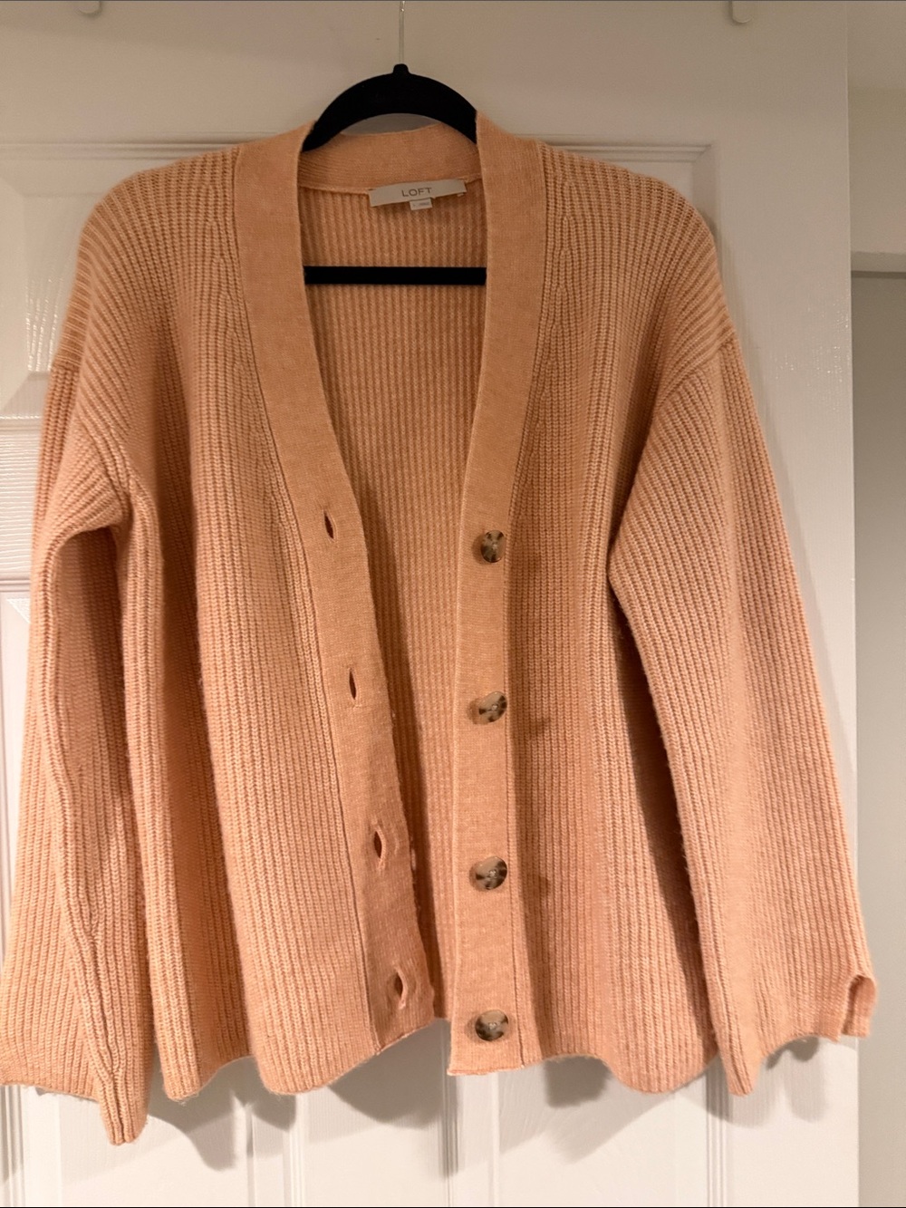 LOFT Peachy/pink Knit Button-Front Cardigan Large